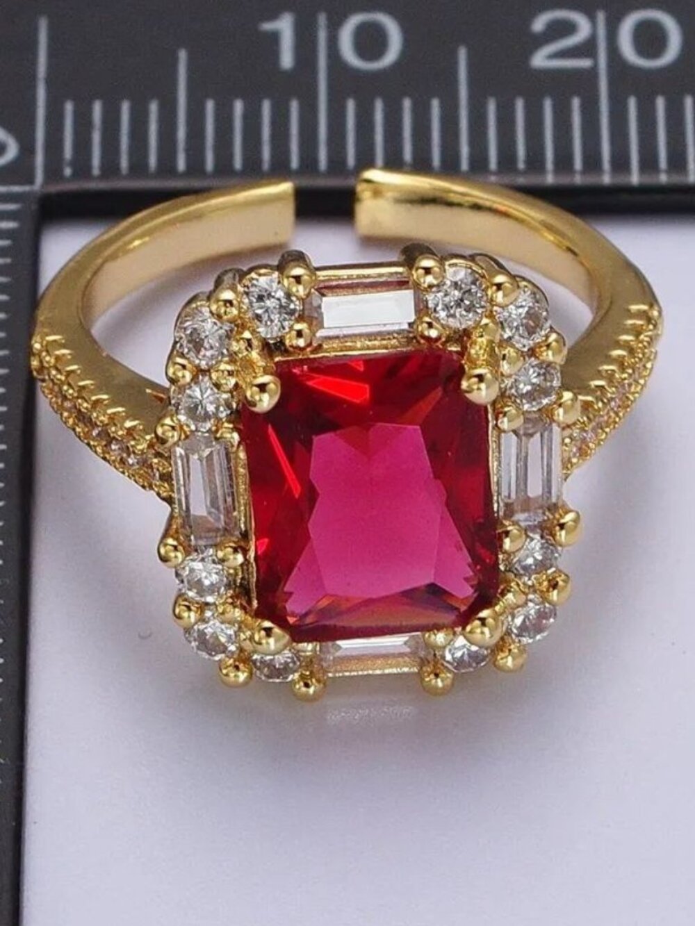 Adjustable gold filled red stone ring